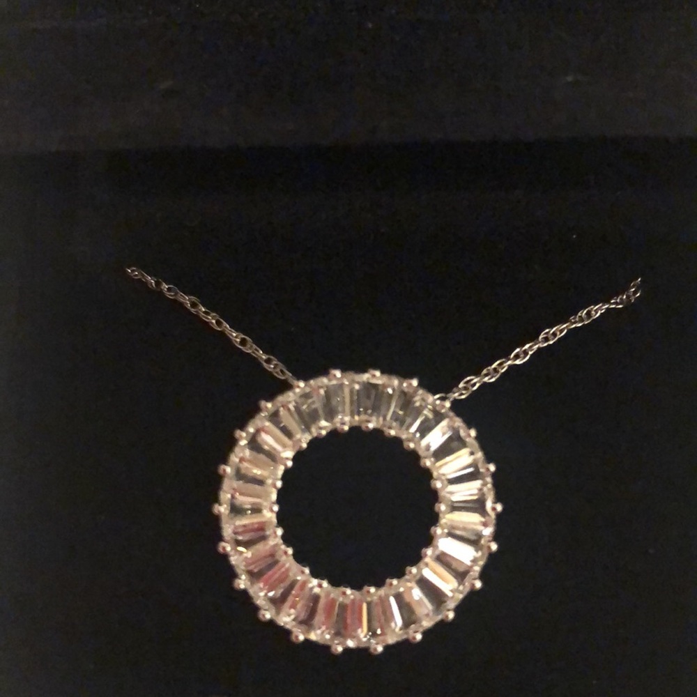 Sapphire Lab Created Baguette Circle Pendant on Sterling Silver Chain/NWT